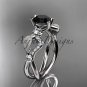 14kt white gold diamond leaf and vine engagement ring with Black Diamond center stone ADLR68