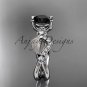14kt white gold diamond leaf and vine engagement ring with Black Diamond center stone ADLR68