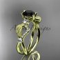 14kt yellow gold diamond leaf and vine engagement ring with Black Diamond center stone ADLR68
