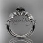 Platinum diamond leaf and vine engagement ring with Black Diamond center stone ADLR68