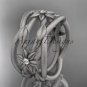 Platinum matte finish leaf and vine, flower wedding ring,wedding band ADLR352B