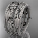 Platinum  leaf and vine, floral wedding band, engagement ring ADLR242G
