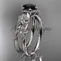Platinum diamond floral, leaf and vine engagement ring with Black Diamond center stone ADLR66