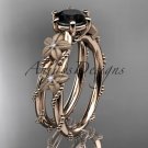14kt rose gold diamond floral, leaf and vine engagement ring with Black Diamond center stone ADLR66