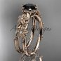 14kt rose gold diamond floral, leaf and vine engagement ring with Black Diamond center stone ADLR66