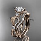 14kt rose gold diamond leaf and vine wedding ring, engagement set ADLR68S