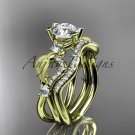 14kt yellow gold diamond leaf and vine engagement set with Moissanite center stone ADLR68Syellow