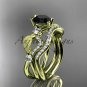 14kt yellow gold diamond leaf and vine engagement set with Black Diamond center stone ADLR68S