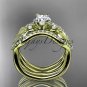 14kt yellow gold diamond leaf and vine engagement ring with double matching band ADLR68S