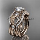 14kt rose gold diamond engagement ring with Moissanite center stone,double matching band ADLR68S