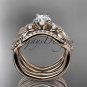 14kt rose gold diamond engagement ring with Moissanite center stone,double matching band ADLR68S