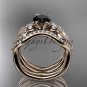14kt rose gold diamond engagement ring ,Black Diamond center stone and double matching band ADLR68S