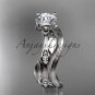 14k white gold diamond leaf and vine wedding ring set, engagement ring set ADLR31S