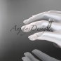 14k white gold diamond leaf and vine wedding ring set, engagement ring set ADLR31S