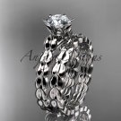 Platinum diamond vine and leaf wedding ring, engagement set ADLR35S