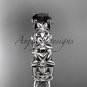 14kt white gold diamond floral engagement ring with a Black Diamond center stone ADLR149