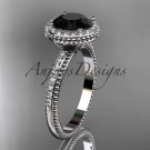 14kt white gold diamond unique engagement ring with a Black Diamond center stone ADER95