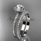 14kt white gold diamond unique engagement set with Moissanite center stone ADER86S