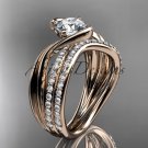 14kt rose gold diamond leaf and vine engagement set with a Moissanite center stone ADLR78S