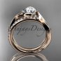 14kt rose gold diamond leaf and vine engagement set with a Moissanite center stone ADLR78S