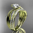 14kt yellow gold diamond leaf and vine engagement set with a Moissanite center stone ADLR78S