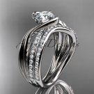 Platinum diamond leaf and vine engagement set with a Moissanite center stone ADLR78S