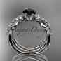 14kt white gold celtic trinity knot engagement set with a Black Diamond center stone CT768S