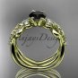 14kt yellow gold celtic trinity knot engagement set with a Black Diamond center stone CT768S