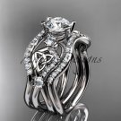 14kt white gold celtic trinity knot engagement ring, wedding ring with double matching band CT768S