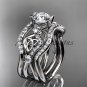 14kt white gold celtic trinity knot engagement ring, wedding ring with double matching band CT768S