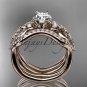14kt rose gold celtic trinity knot engagement ring, wedding ring with double matching band CT768S