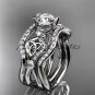 14kt white gold celtic trinity knot engagement ring,Moissanite , double matching band CT768S
