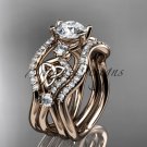 14kt rose gold celtic trinity knot engagement ring,Moissanite , double matching band CT768S