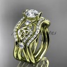 14kt yellow gold celtic trinity knot engagement ring,Moissanite , double matching band CT768S