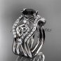 14kt white gold celtic trinity knot engagement ring,Black Diamond, double matching band CT768S