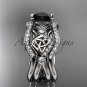 14kt white gold celtic trinity knot engagement ring,Black Diamond, double matching band CT768S