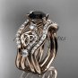 14kt rose gold celtic trinity knot engagement ring,Black Diamond, double matching band CT768S