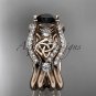 14kt rose gold celtic trinity knot engagement ring,Black Diamond, double matching band CT768S