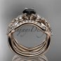 14kt rose gold celtic trinity knot engagement ring,Black Diamond, double matching band CT768S