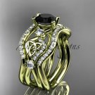 14kt yellow gold celtic trinity knot engagement ring,Black Diamond, double matching band CT768S