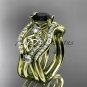 14kt yellow gold celtic trinity knot engagement ring,Black Diamond, double matching band CT768S