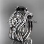platinum celtic trinity knot engagement ring,Black Diamond, double matching band CT768S