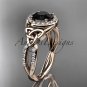 14kt rose gold diamond celtic trinity knot engagement ring with a Black Diamond center stone CT7127