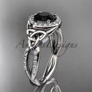 Platinum  diamond celtic trinity knot engagement ring with a Black Diamond center stone CT7127