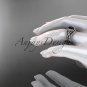 14k white gold diamond celtic trinity knot wedding ring,Black Diamond,double matching band CT7155S