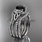 Platinum diamond celtic trinity knot wedding ring,Black Diamond,double matching band CT7155S