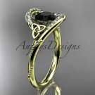 14k yellow gold diamond celtic trinity knot engagement ring with a Black Diamond center stone CT7166