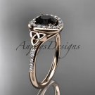 14kt rose gold diamond celtic trinity knot engagement ring with a Black Diamond center stone CT7201