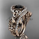 14kt rose gold diamond celtic trinity knot engagement set with a Black Diamond center stone CT7211S