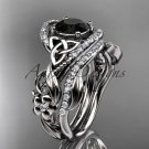 PLatinum  diamond celtic trinity knot engagement set with a Black Diamond center stone CT7211S